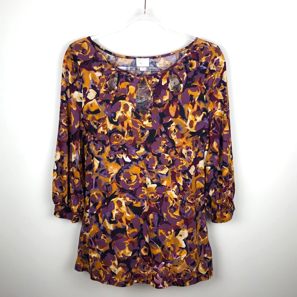 Anthropologie Purple & gold abstract top